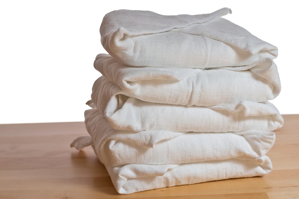 Stack of classical square white cloth diapers